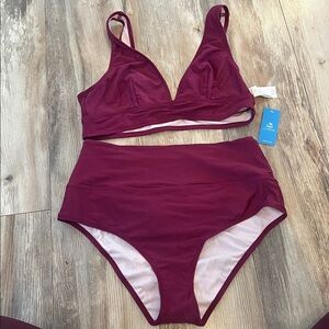 Cupshe Deep Red high waisted Bikini Set